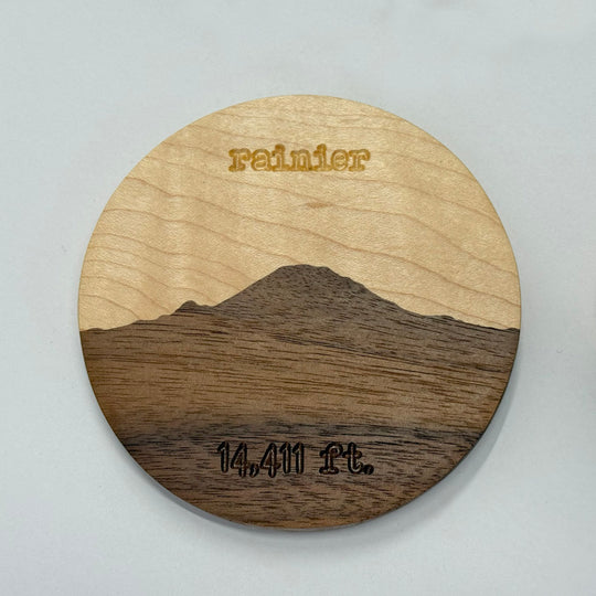 A wooden coaster on a white background.