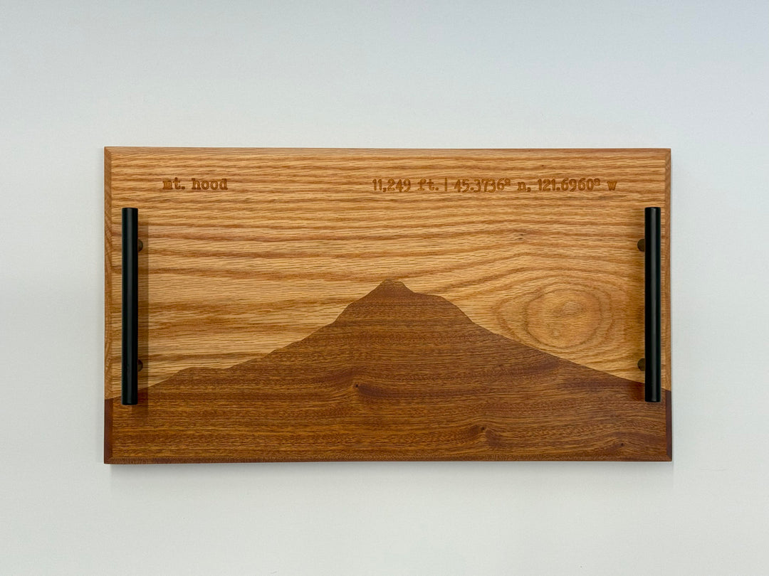 A wooden platter on a white background.