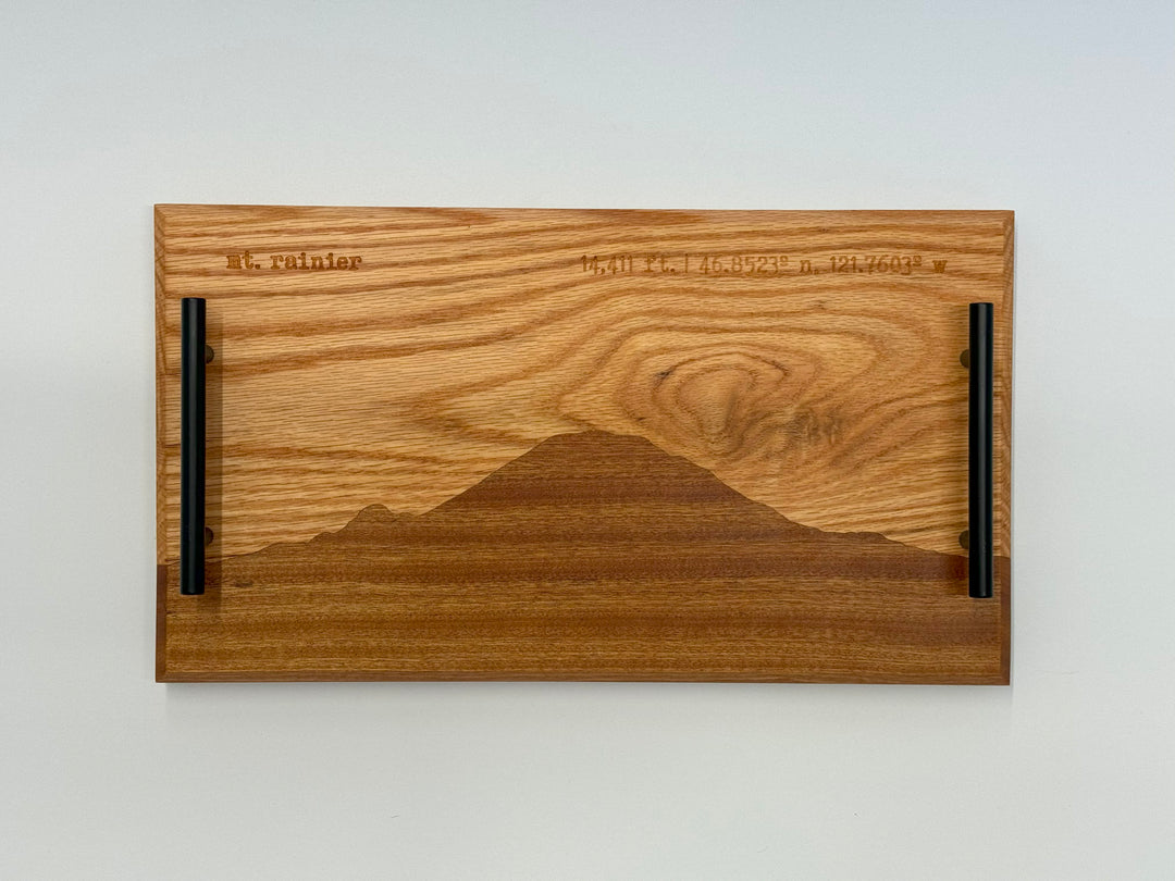 A wooden platter on a white background.