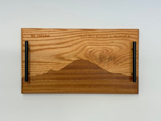 A wooden platter on a white background.