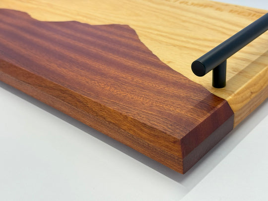 A wooden platter on a white background.