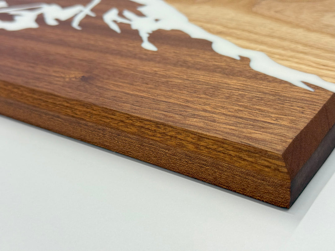 Wooden wall art on a white background.